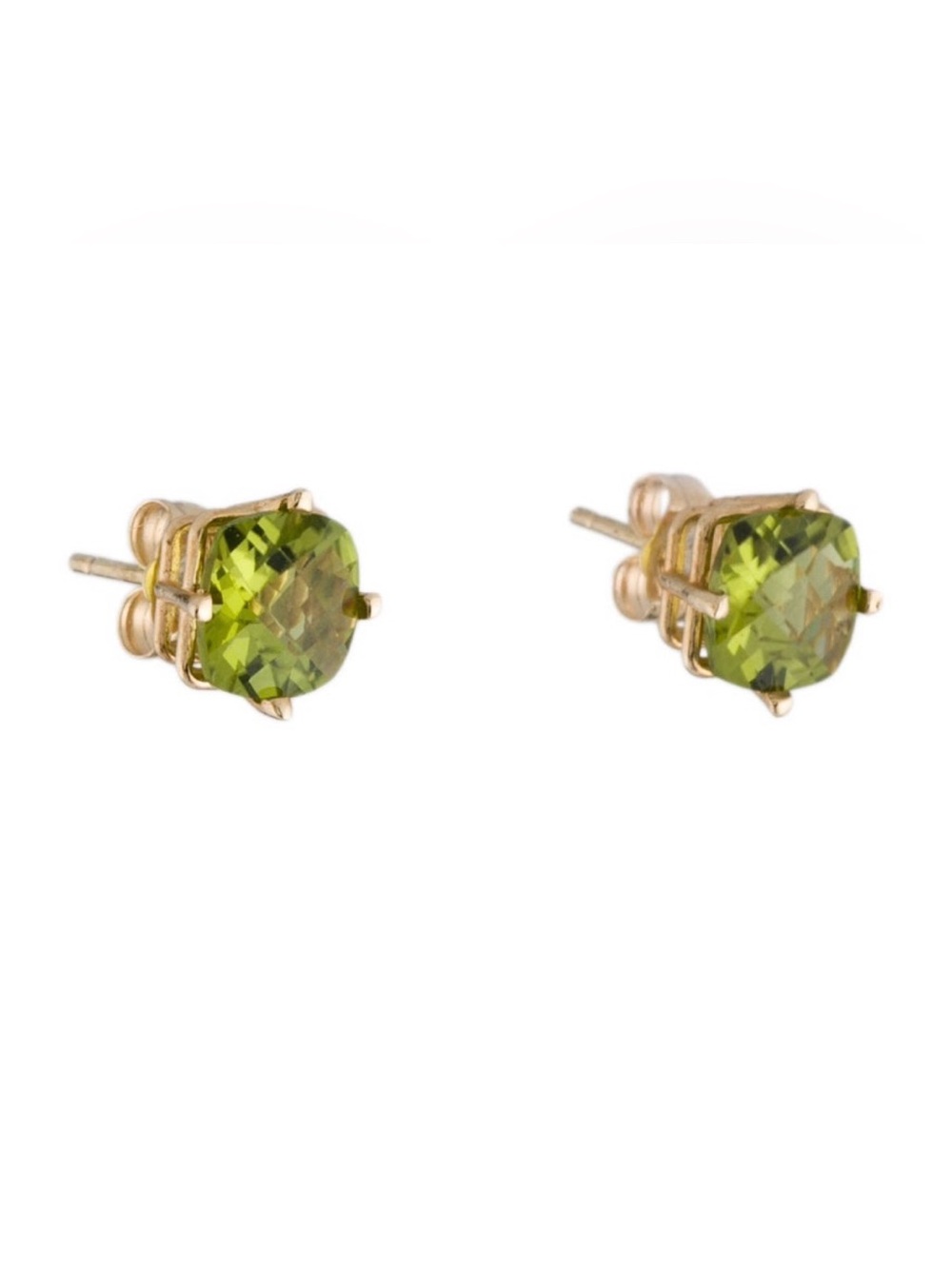 Brand New 14K Yellow Gold Peridot Earrings Cushion Cut 100% Authentic